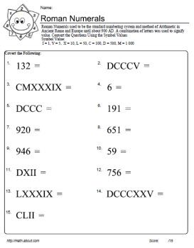 Printable Roman Numerals Worksheet For Grade 5