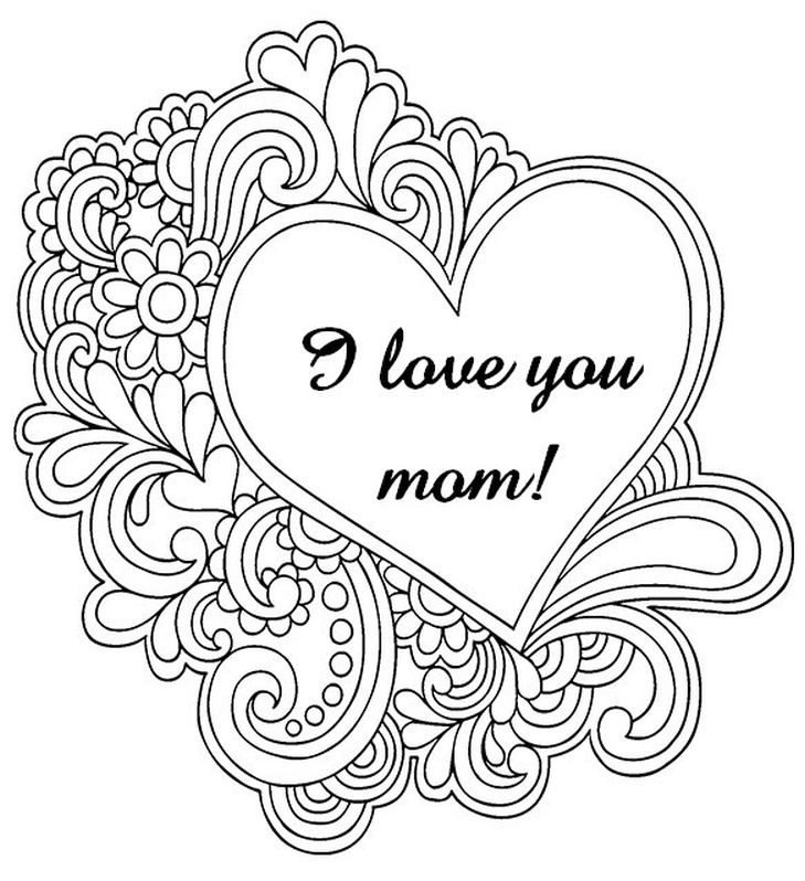 Mum Love Heart Colouring Pages