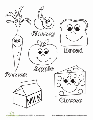Preschool Healthy Food Coloring Pages