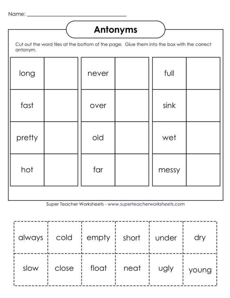 Printable Antonyms Worksheets For Grade 1