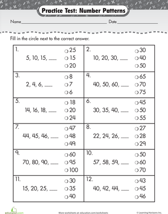 Grade 2 Math Worksheets Number Patterns