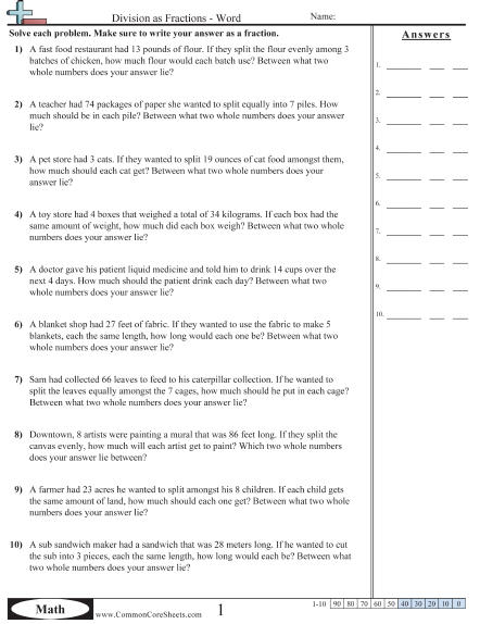 Multiplying And Dividing Fractions Word Problems Worksheets 7th Grade