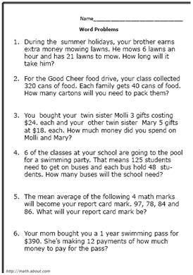 Printable 4th Grade Math Word Problems Worksheets Pdf