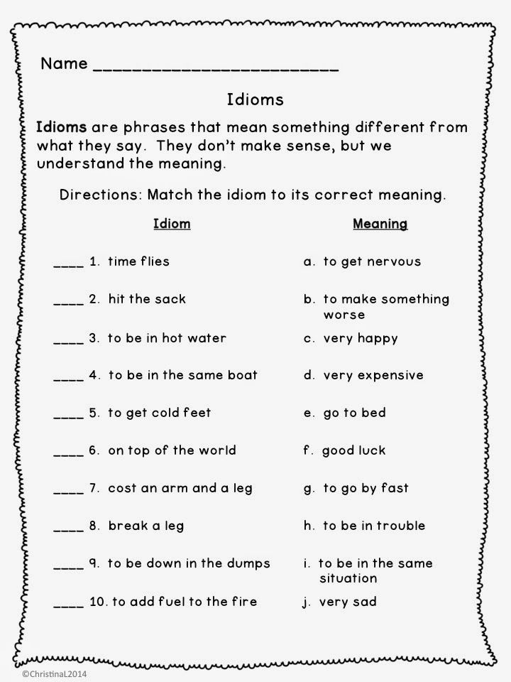 Idioms Worksheets 4th Grade Pdf