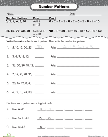 6th Grade Number Patterns Worksheets