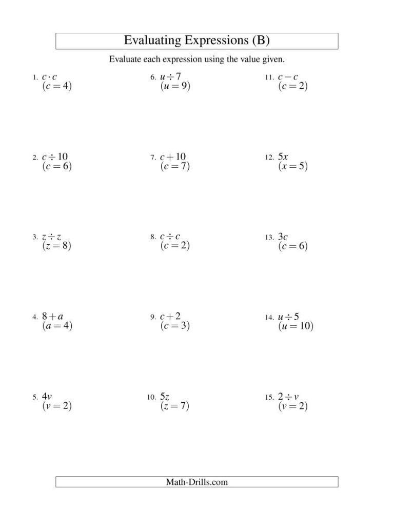 Seventh Grade Algebraic Expressions Worksheets 7th Grade With Answers