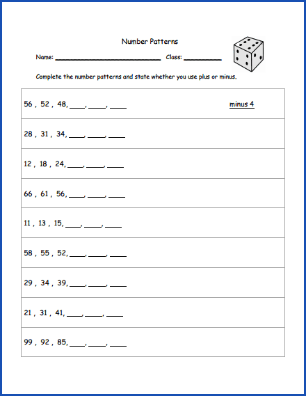 Number Pattern Worksheets For Grade 2