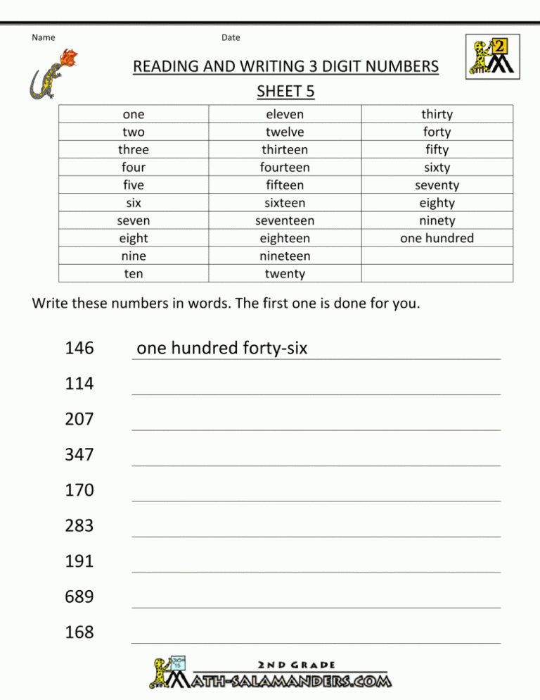Place Value Writing Numbers In Words Worksheets Grade 3
