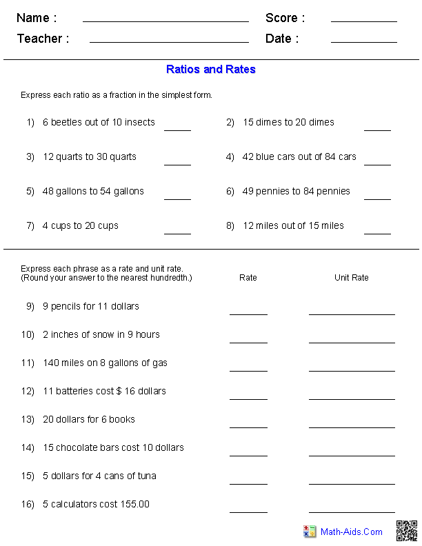 7th Grade Proportions Worksheet Answers