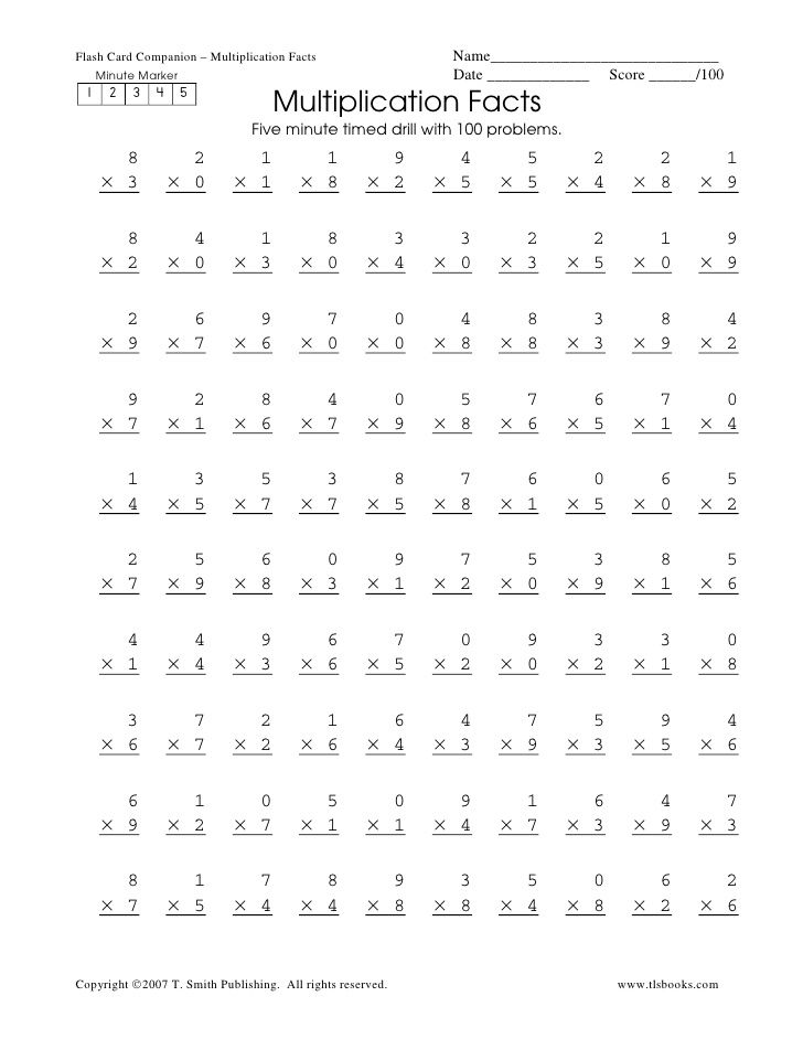 Multiplication Timed Test Printable 2's