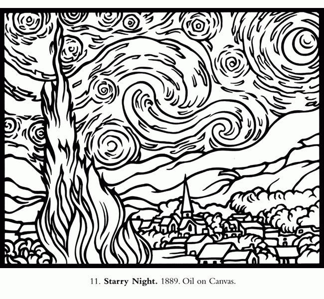 Simple Starry Night Coloring Page