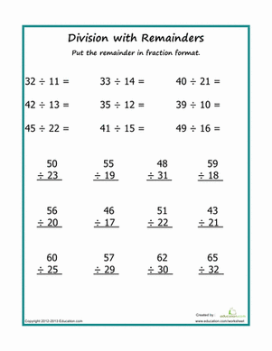 4th Grade Division With Remainders Worksheet