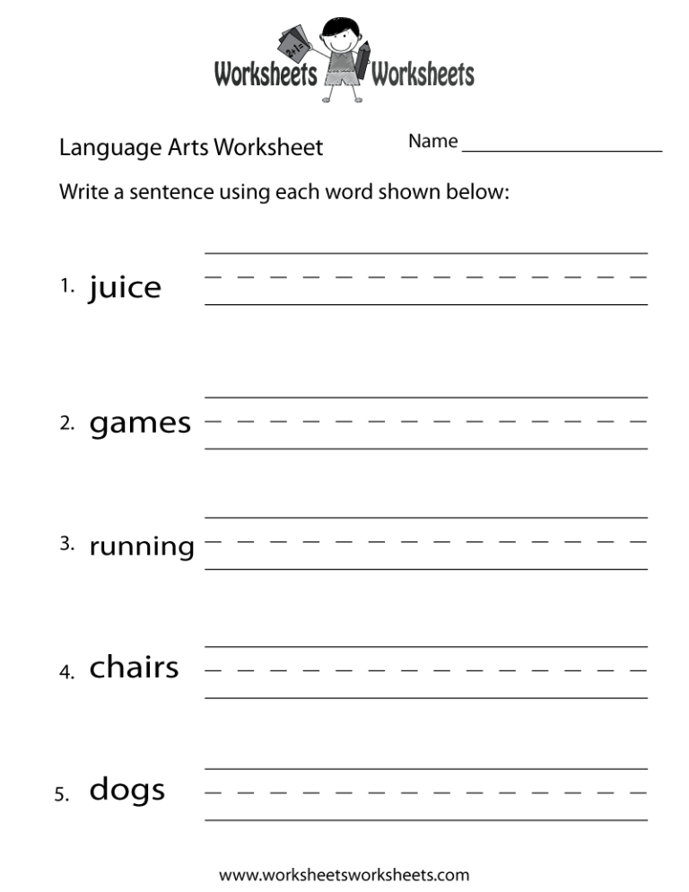 Free Printable Language Arts Worksheets For Kindergarten