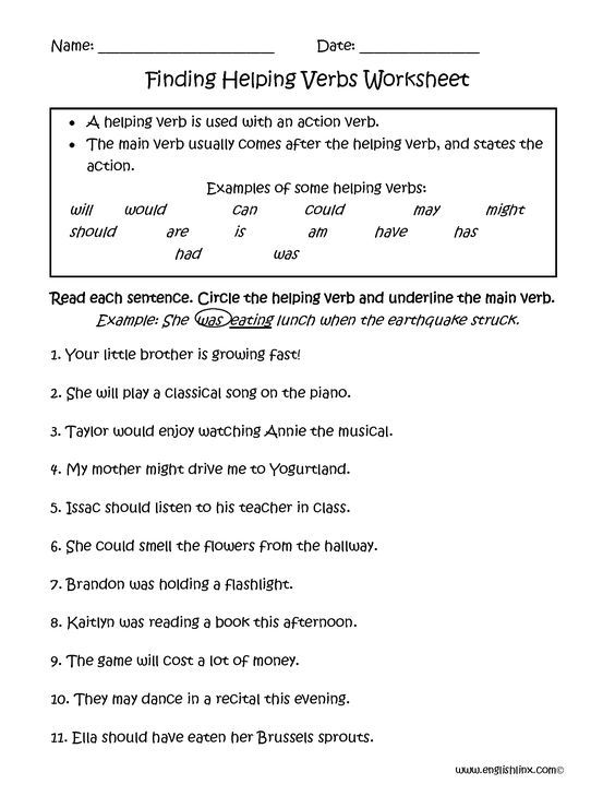 Helping Verbs Worksheets For Grade 2 With Answers