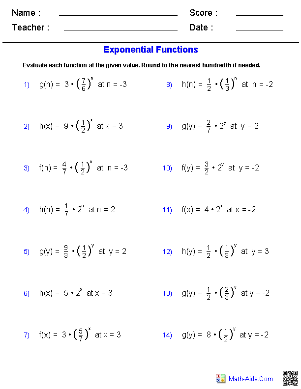 Evaluating Functions Worksheet Algebra 2 Answer Key With Work