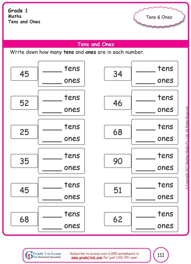 First Grade Tens And Ones Worksheets Grade 1