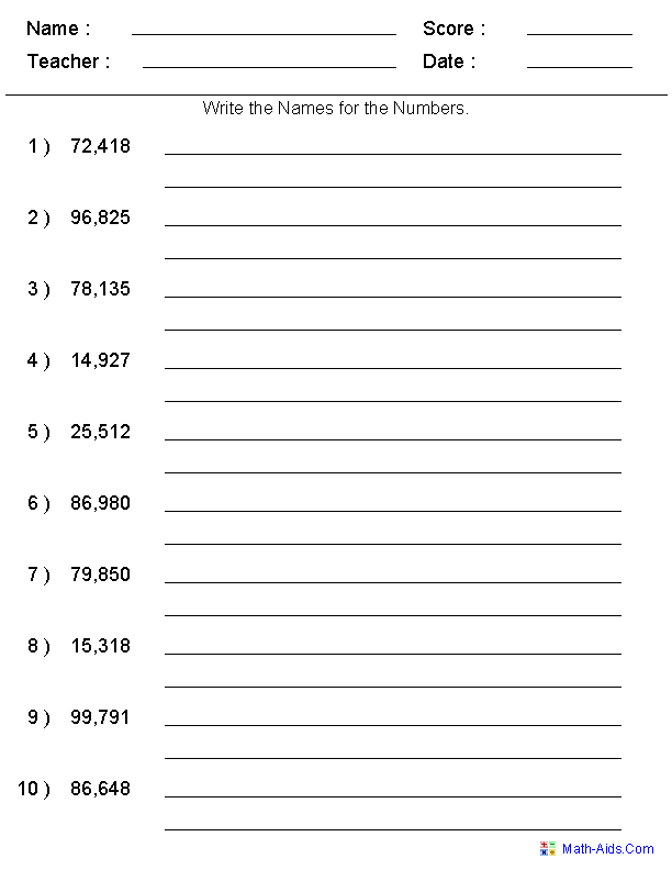 Standard Form Writing Numbers In Words Worksheets Grade 3