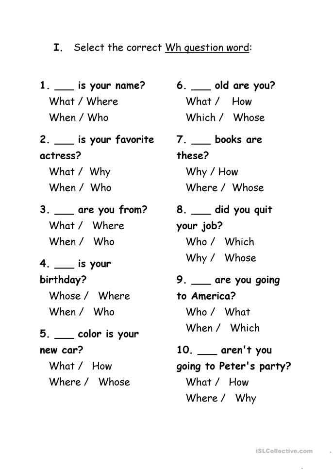 Printable Question Words Worksheet Pdf