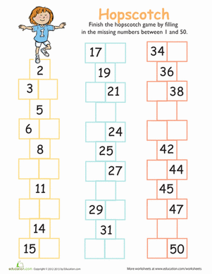 Missing Numbers 1 To 50 Worksheet For Kindergarten