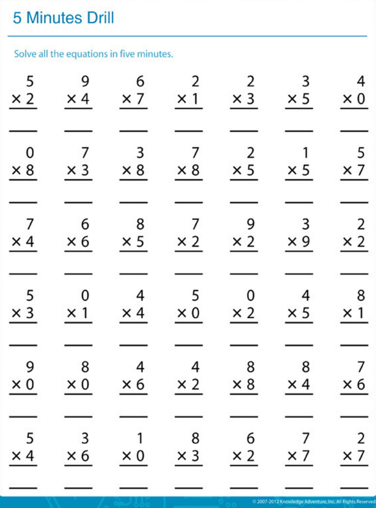5th Grade 4th Grade Multiplication Practice Worksheets