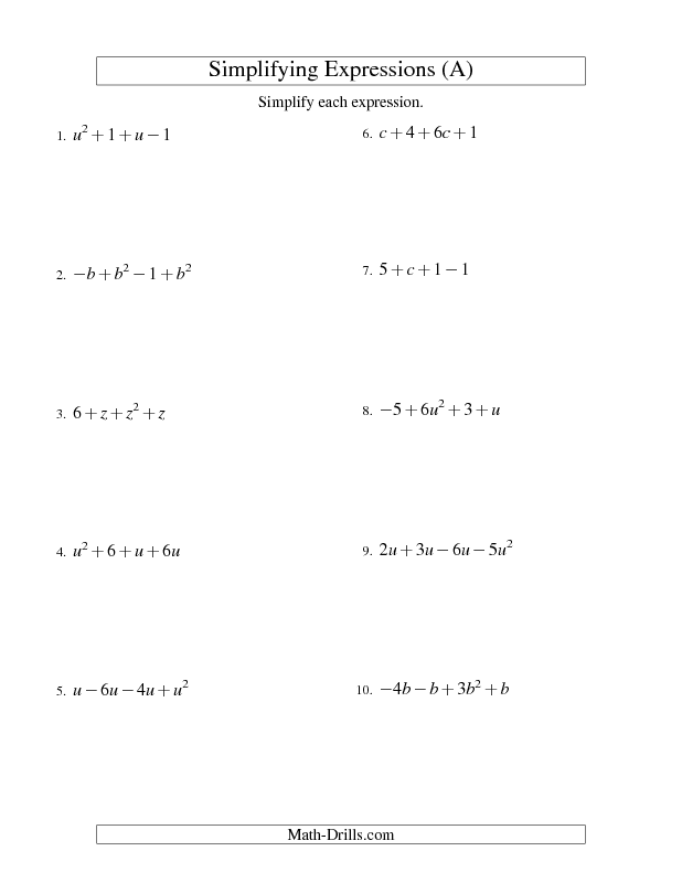 8th Grade Simplifying Algebraic Expressions Worksheets