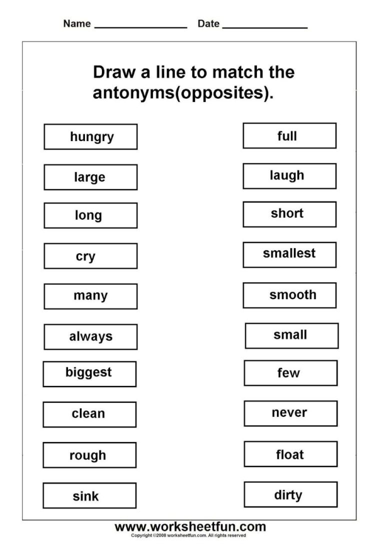 Grade 4 Antonyms Worksheets Pdf