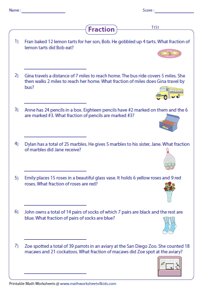 5th Grade Fraction Word Problems Worksheets