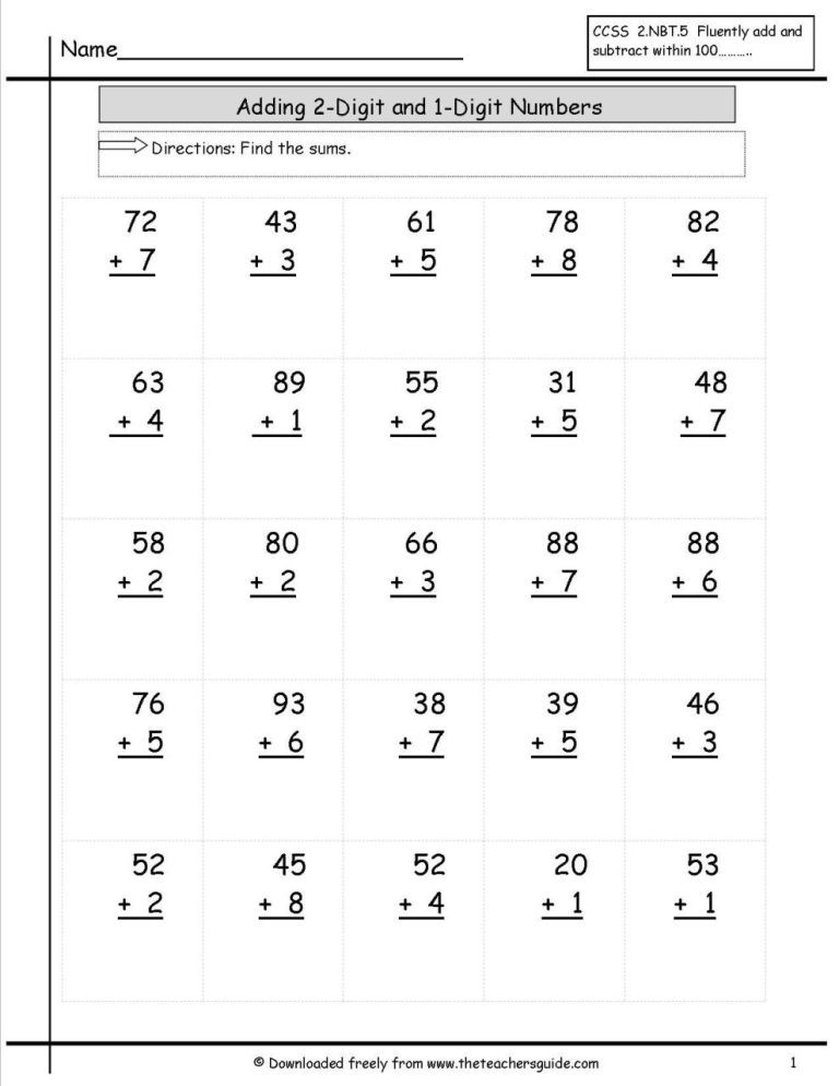 First Grade Two Digit Addition Without Regrouping