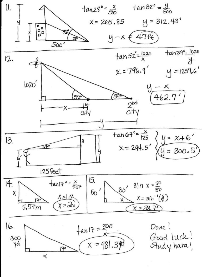 Answer Key Trigonometry Worksheets With Answers