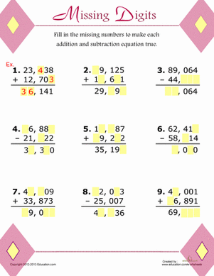 Missing Numbers Worksheets For Grade 4