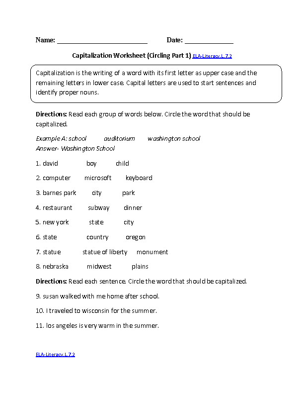 7th Grade Language Arts Worksheets Pdf