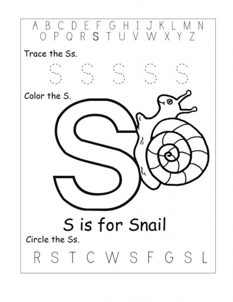 Coloring Letter S Worksheets For Kindergarten