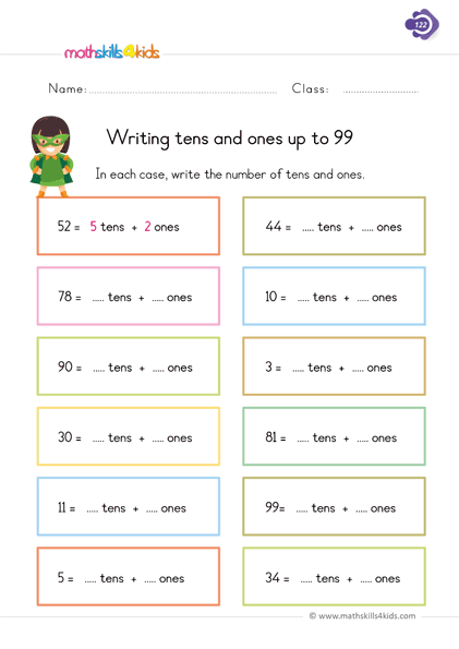 Printable Tens And Ones Worksheets Grade 1