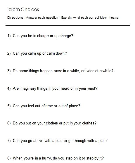 Fifth Grade Idioms Worksheets With Answers