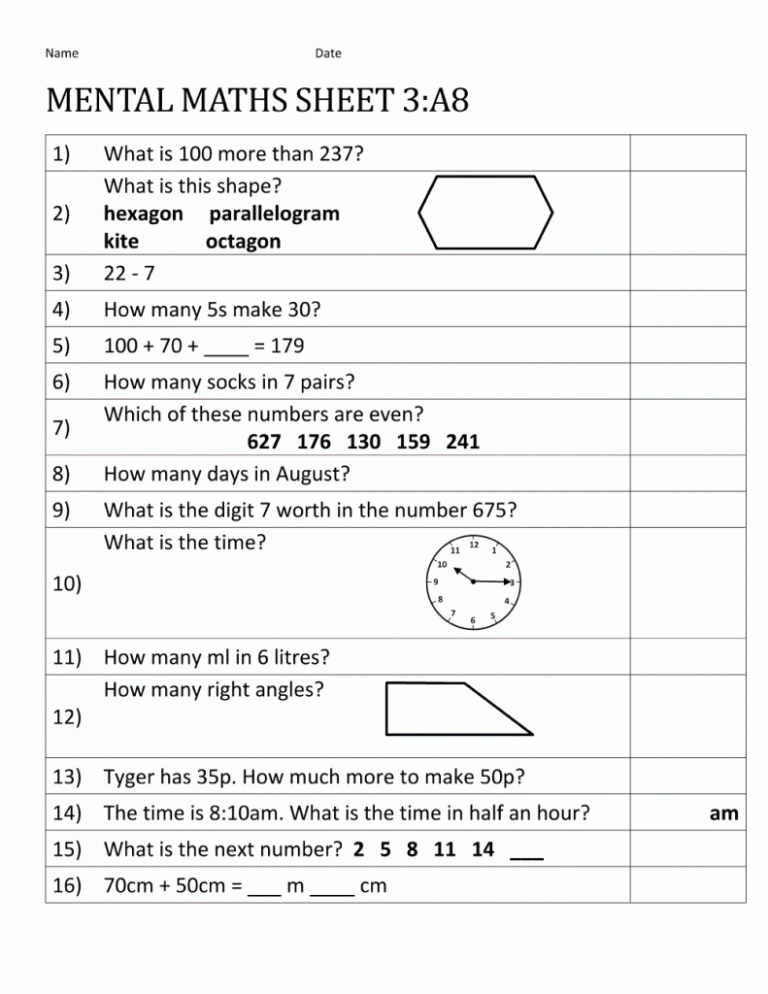 Grade 8 Year 8 Maths Worksheets Australia