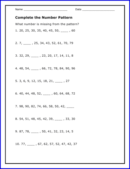 7th Grade Number Patterns Worksheets Pdf