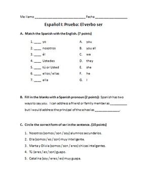 Subject Pronouns And Ser Worksheet Answers