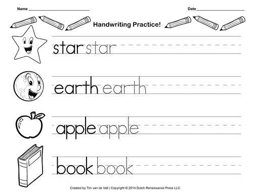 Handwriting Practice Handwriting Worksheets For Kindergarten Pdf