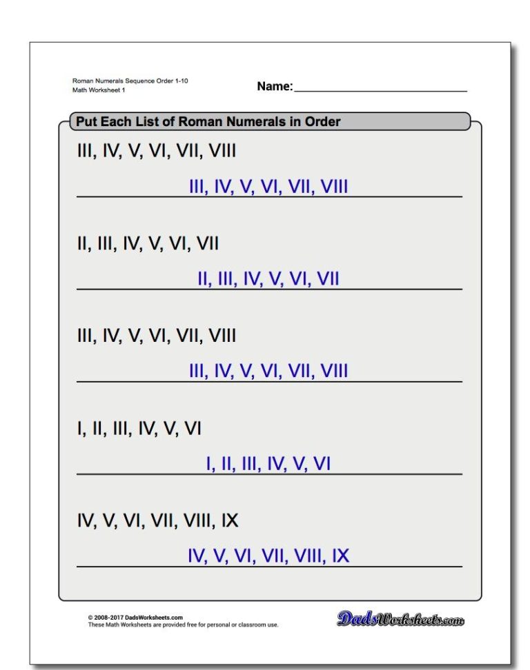 Roman Numerals Worksheet For Grade 5 With Answers