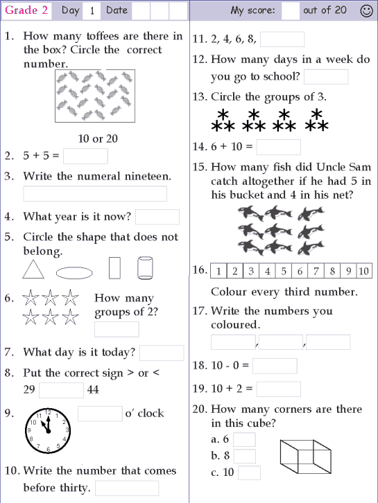 Maths Worksheet For Class 2nd Student