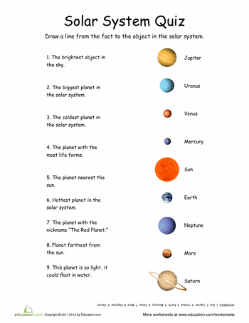 2nd Grade 3rd Grade Solar System Worksheets