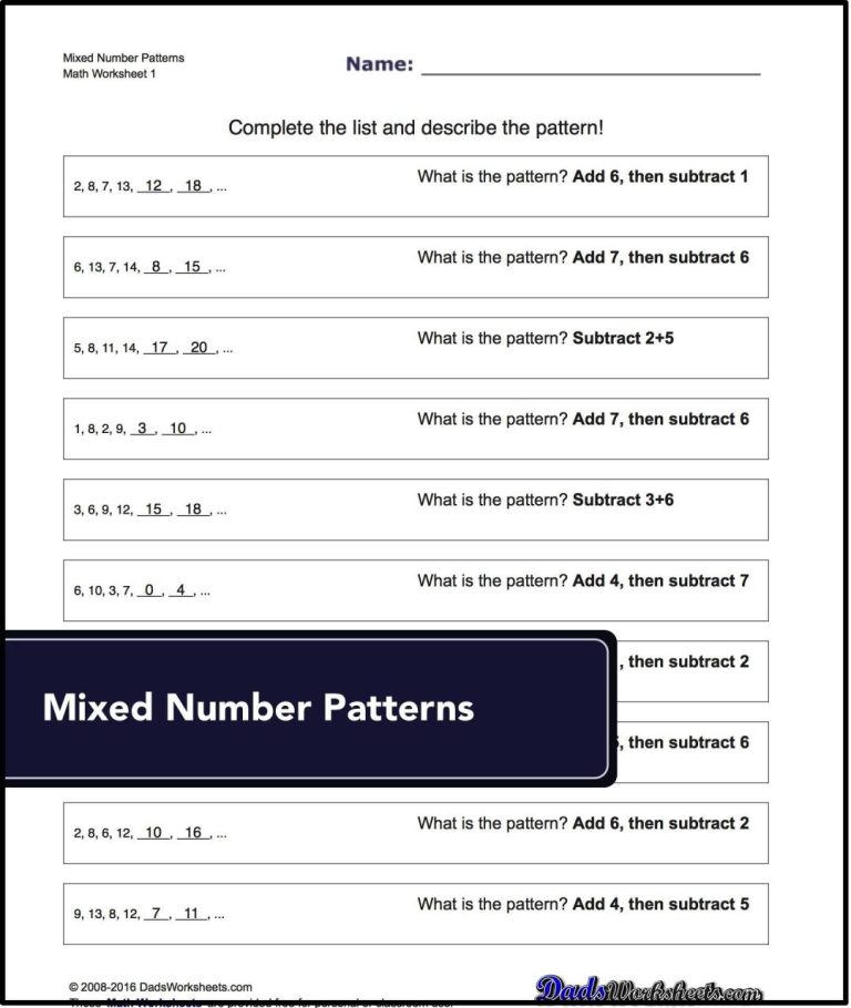Grade 8 Number Patterns Worksheets Pdf