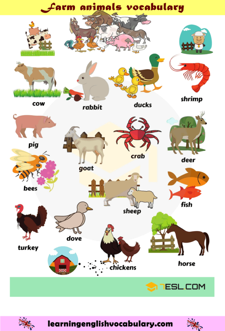 Vocabulary Farm Animals Worksheets Pdf