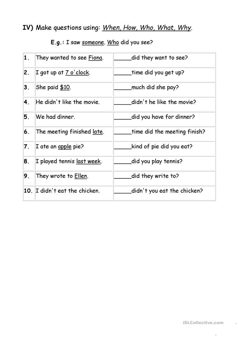 French Question Words Worksheet Pdf