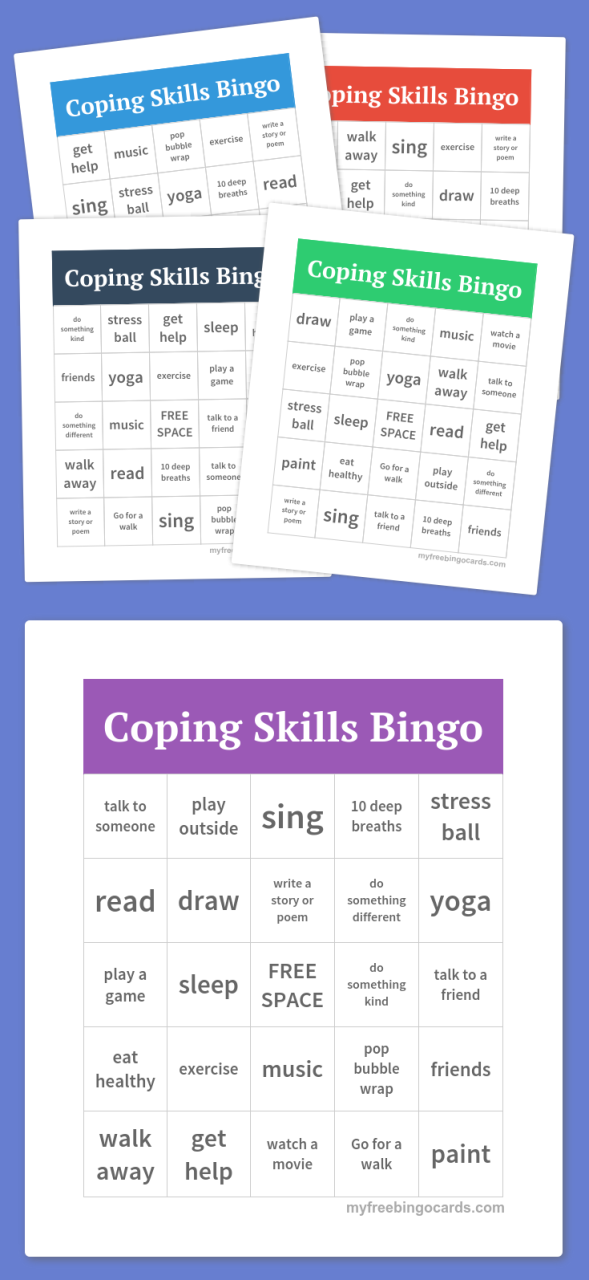 Printable Worksheets Free Printable Coping Skills Bingo Cards