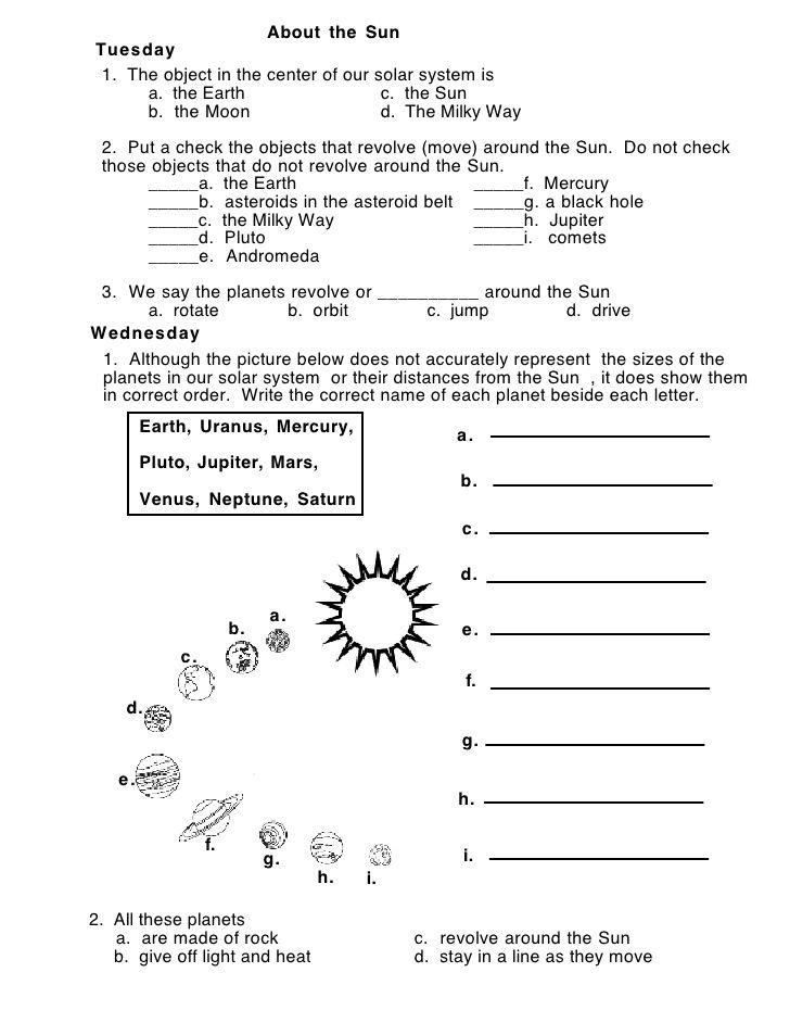 6th Grade Solar System Worksheets