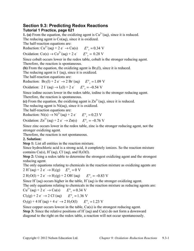 Spontaneity Of Redox Reactions Worksheet Answers