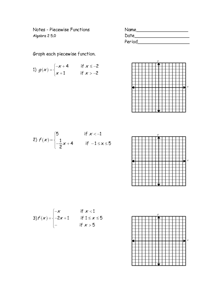 Piecewise Functions Worksheet Algebra 2