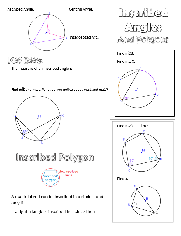 Central And Inscribed Angles Worksheet Answers