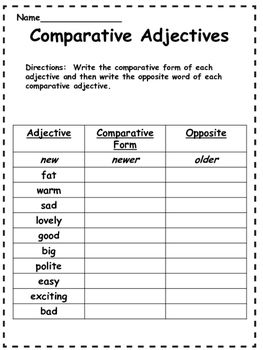 Comparative Adjectives Worksheet With Pictures